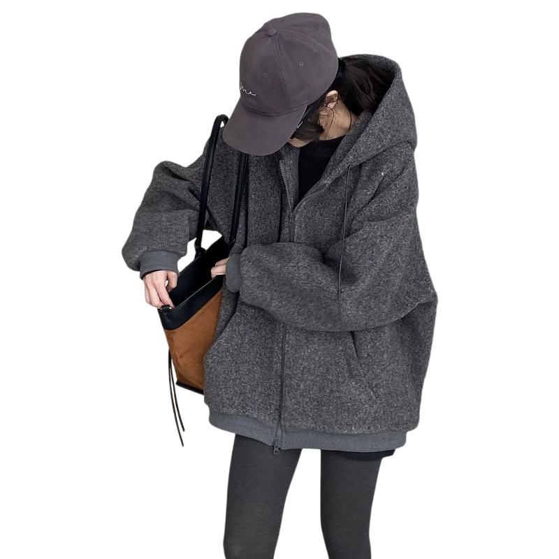 那末 素颜卫衣~慵懒风宽松大版加绒加厚百搭松弛感连帽外套上衣