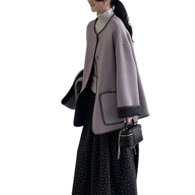 那末 正反两穿！韩系复古感撞色双面呢大衣羊毛外套女