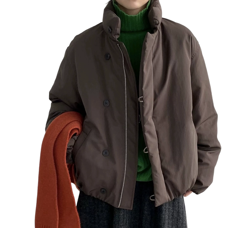 那末 云朵暖复古立领加厚羽绒服女宽松保暖廓形外套白鸭绒小个子