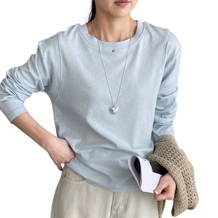 那末日常随性~圆领百搭纯色基础款长袖T恤女休闲简约叠穿上衣