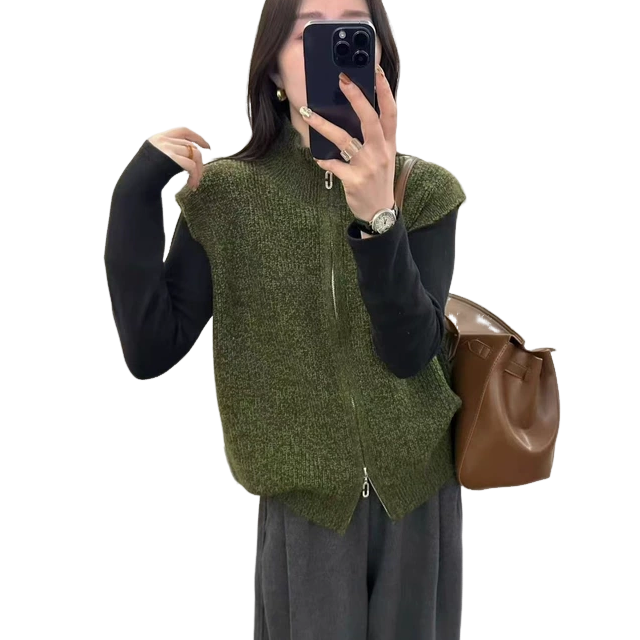 日系高领毛衣马甲女冬季新款宽松休闲百搭减龄叠穿针织马夹坎肩女