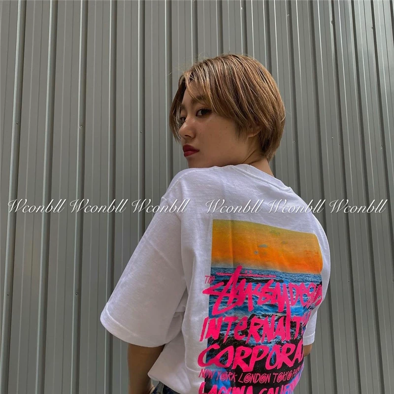 Футболка короткий рукав Spot STUSSY CLEAR Day 20SS Sunny Sea Graffiti Print мужчин и женщин пара
