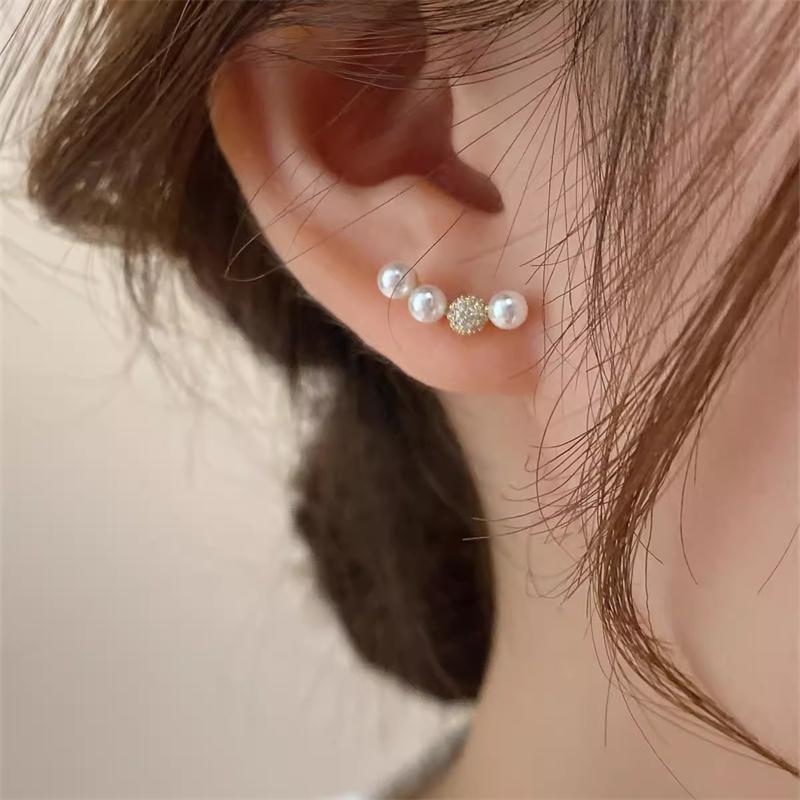 18K金微笑一字简约珍珠耳钉耳环
