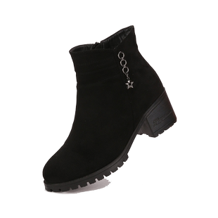 老北京布鞋女秋冬二棉鞋中青年工作鞋黑色加绒女式中跟粗跟工装鞋