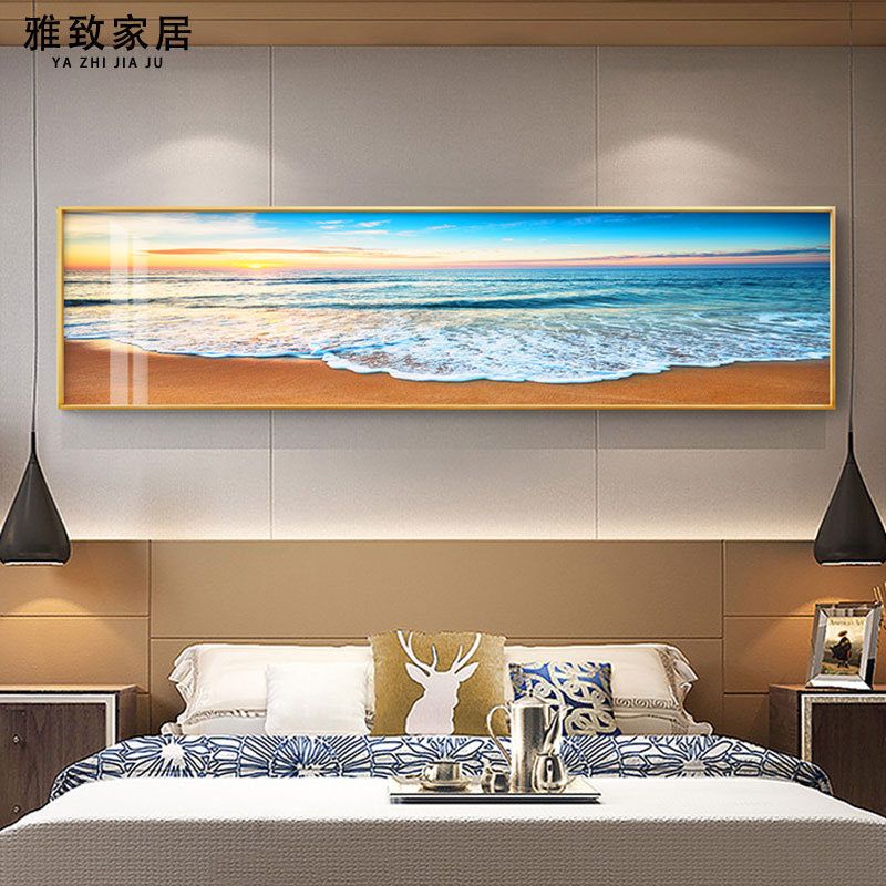 装饰墙面海景画挂画现代简约卧室酒店客房床头装饰画横版客厅宾馆