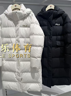 FILA斐乐女装2025年冬季休闲时尚保暖连帽长款羽绒服F11W549905