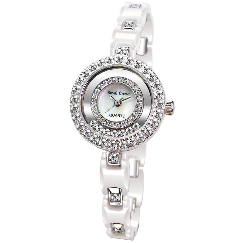 royalcrown萝亚克朗rc皇匠时尚陶瓷表水钻镶钻表休闲石英表65308