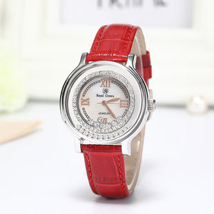 萝亚克朗女表皮带表进口石英机芯水钻滚钻圆盘情侣表3638 正品 包邮