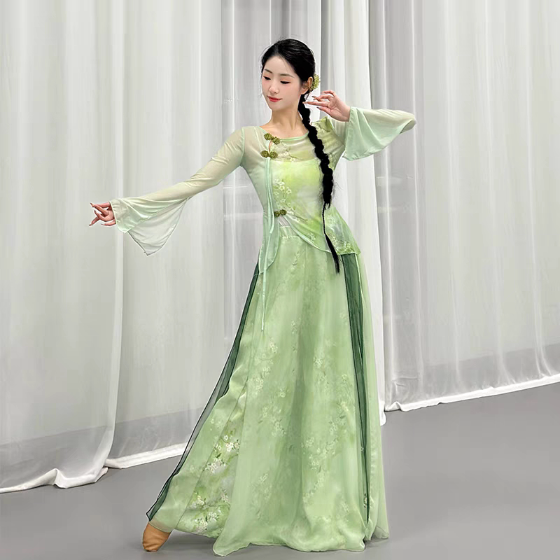 超大码青花瓷古典舞套装青烟里演出服中国风声韵纱衣走秀表演服装