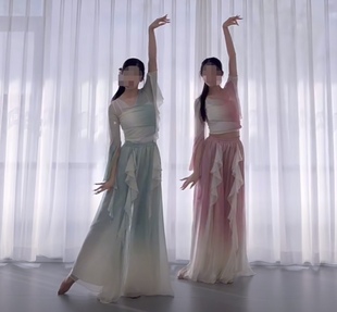 春颂古典舞演出服一路生花超仙演出服盼春赋采莲舞蹈身韵纱衣套装