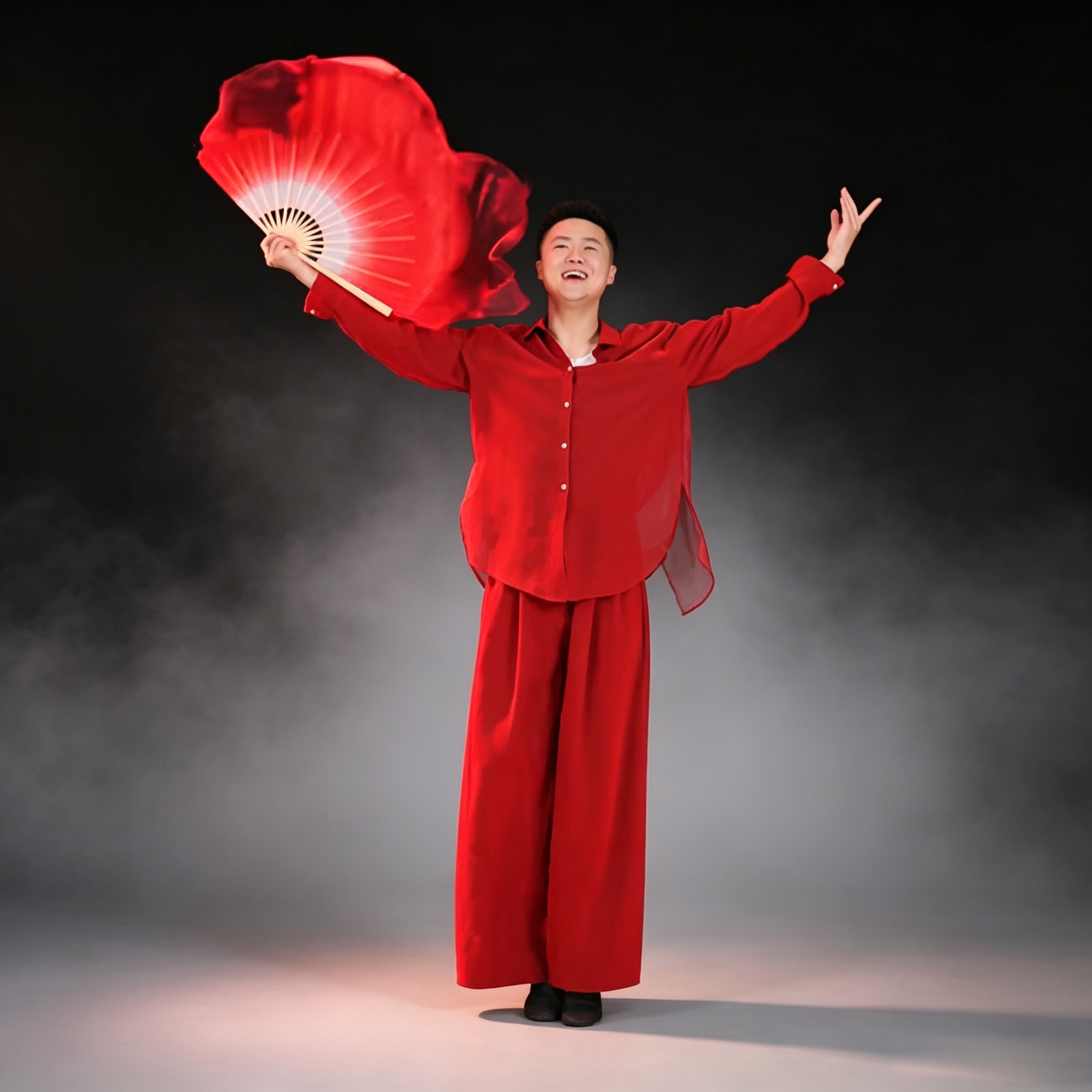 歌唱祖国舞蹈服装红色衬衫套装如愿光亮演出服我爱你中国表演服女