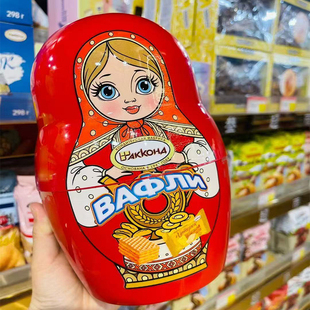 俄罗斯原装进口阿孔特套娃桶装威化饼干礼盒四种口味混合零食礼品