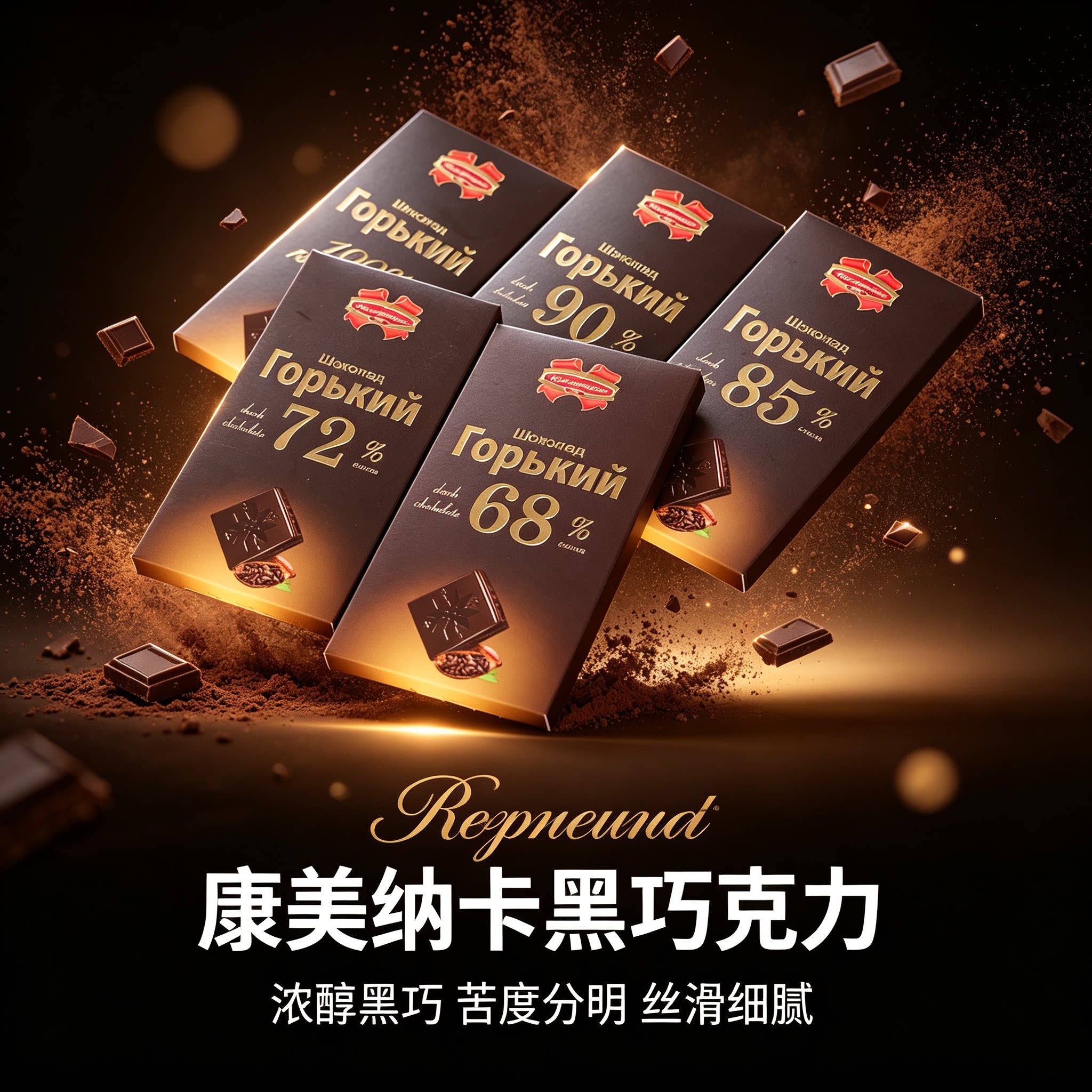 白俄罗斯进口康美纳卡巧克力72%85%90%可可脂黑巧排块健身食品
