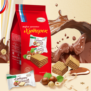 俄罗斯原装进口阿孔特威化饼干农庄榛子巧克力夹心芒果味休闲零食