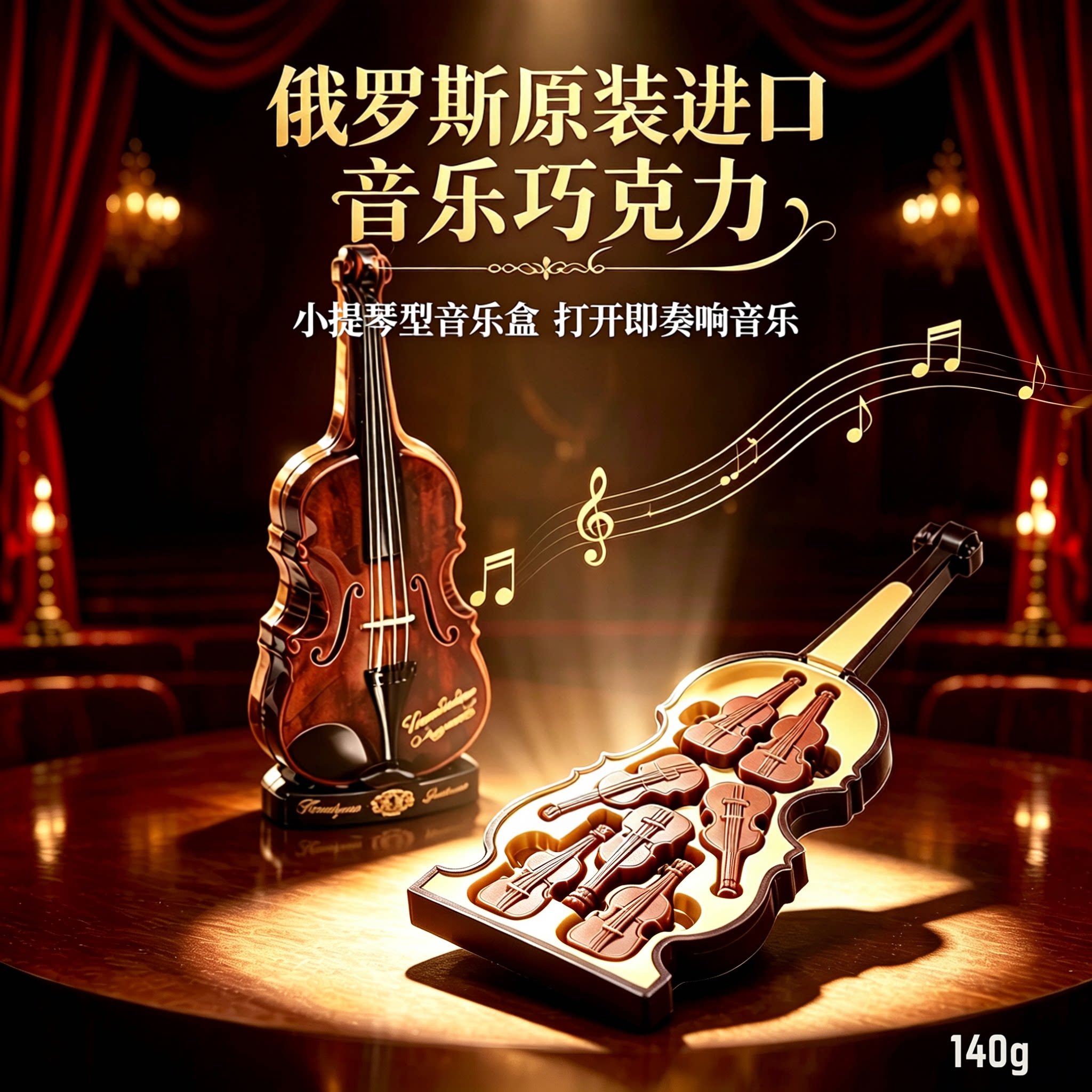 俄罗斯进口巧克力小提琴型音乐盒糖果礼盒礼物混合味牛奶榛子夹心