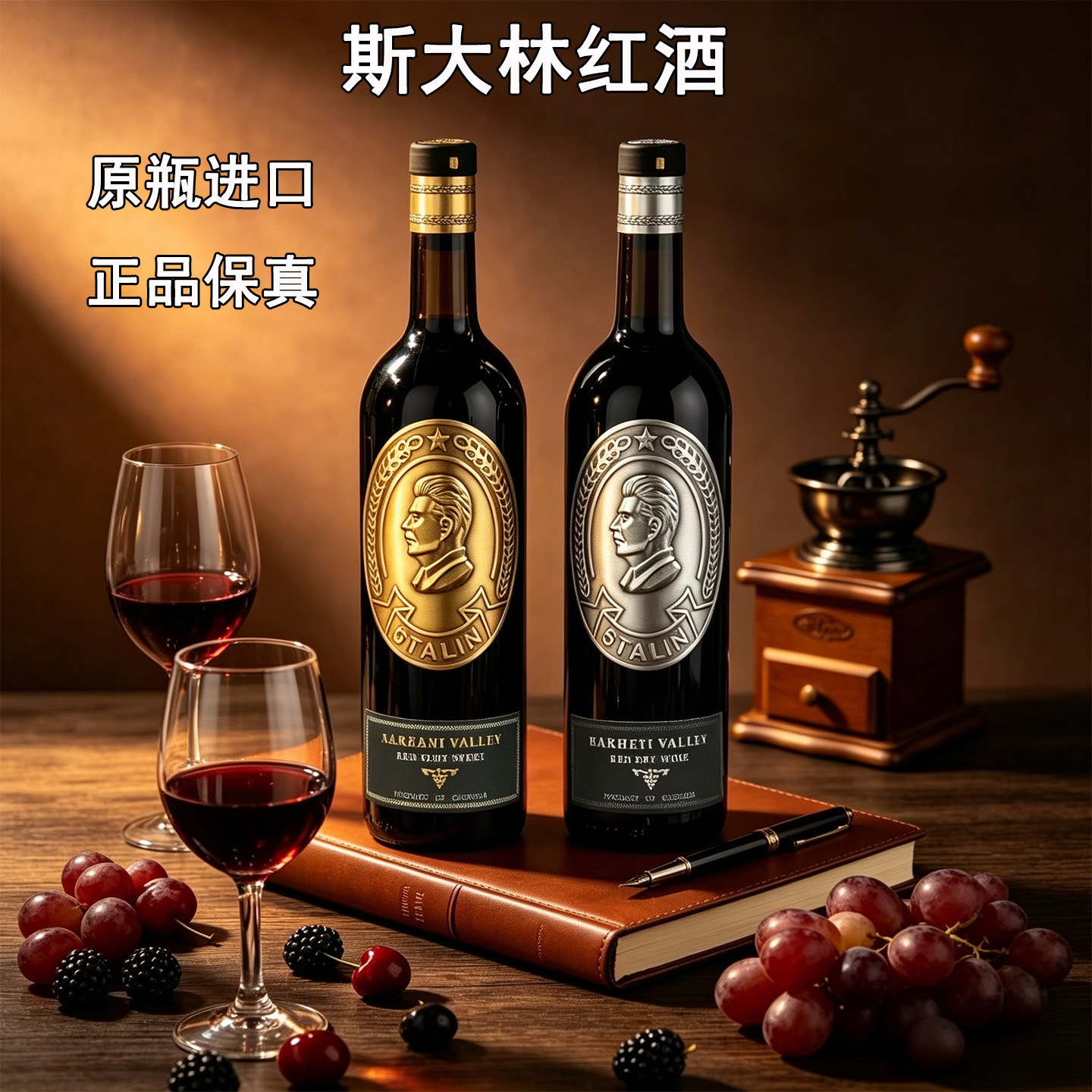 格鲁吉亚原瓶进口斯大林红酒阿拉扎尼山谷半甜卡赫季干红葡萄酒