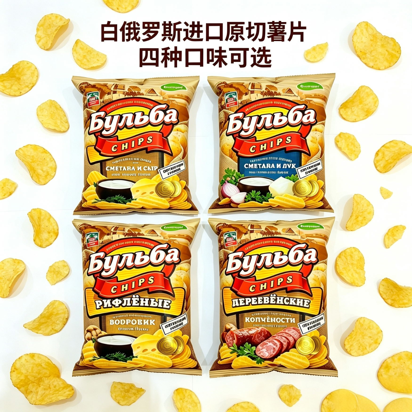 白俄罗斯进口原切薯片阿斯顿迈咔牌奶油洋葱培根奶酪牛肝菌味零食