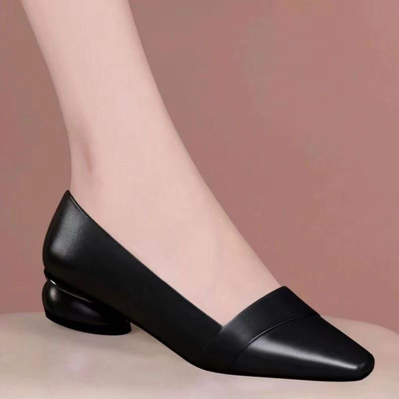 软真皮平底单鞋女2025春秋季新款低跟鞋方头浅口粗跟气质高端女鞋,女鞋,浅口单鞋,淘宝优惠券,粉丝福利购,淘宝优惠卷