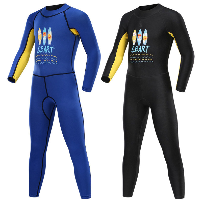 儿童潜水服跨境泳衣2mm 男女童长袖浮潜服保暖水母衣连体冬泳衣