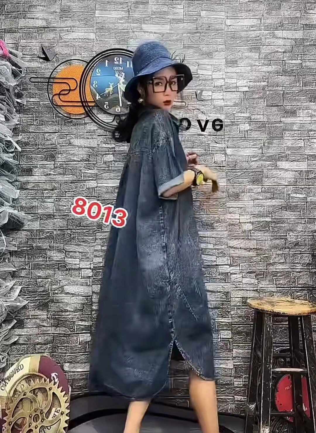 夏季新款盐系穿搭港味复古chic裙子胖M显瘦学院风蓝色牛仔连衣裙