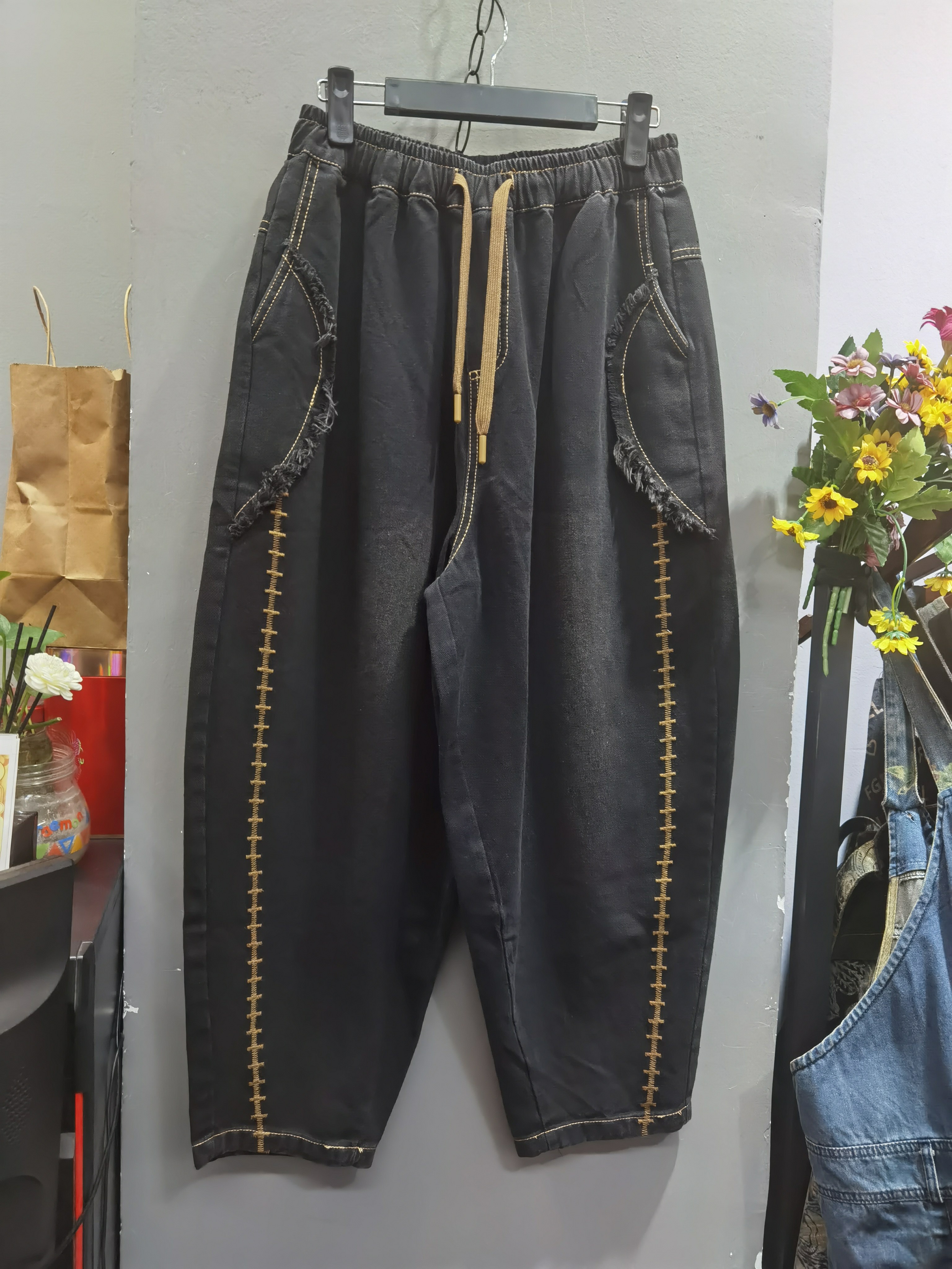 欧洲站水洗做旧牛仔哈伦裤长裤女士薄款九分裤子秋冬季新款爆款