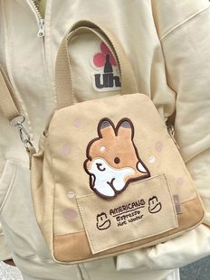 2023新款提摩西小队帆布包女大容量斜挎包大学生手提包包卡通可爱