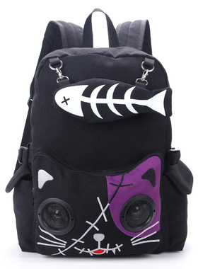 Stereoman欧洲Banned哥特朋克设计亚文化双肩包帆布猫咪刺绣书包