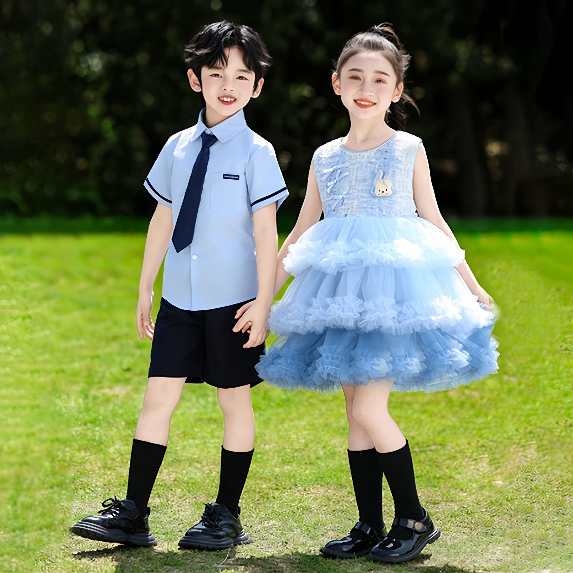 六一儿童舞蹈合唱演出服幼儿园毕业照蓬蓬连衣裙公主风小学生班服