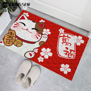 招财猫招财进宝发财万福大吉大利丝圈地垫入户垫室外门口蹭土脚垫