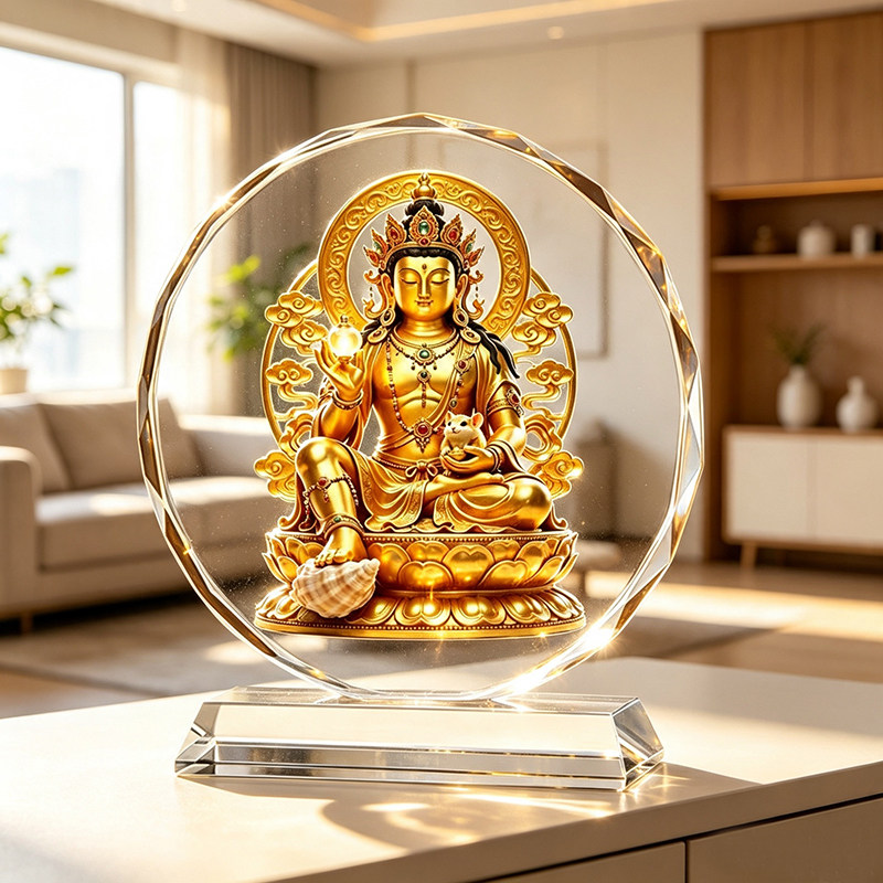 水晶黄财神菩萨摆件家居客厅佛像装饰品平安护佑招财纳福工艺品