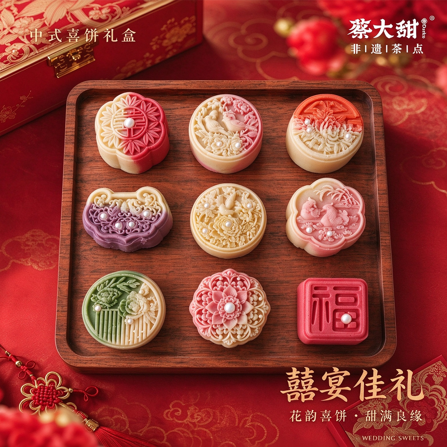 蔡大甜非遗茶点中秋糕点礼盒订婚结婚摆台喜字饼喜饼囍饼结婚点心
