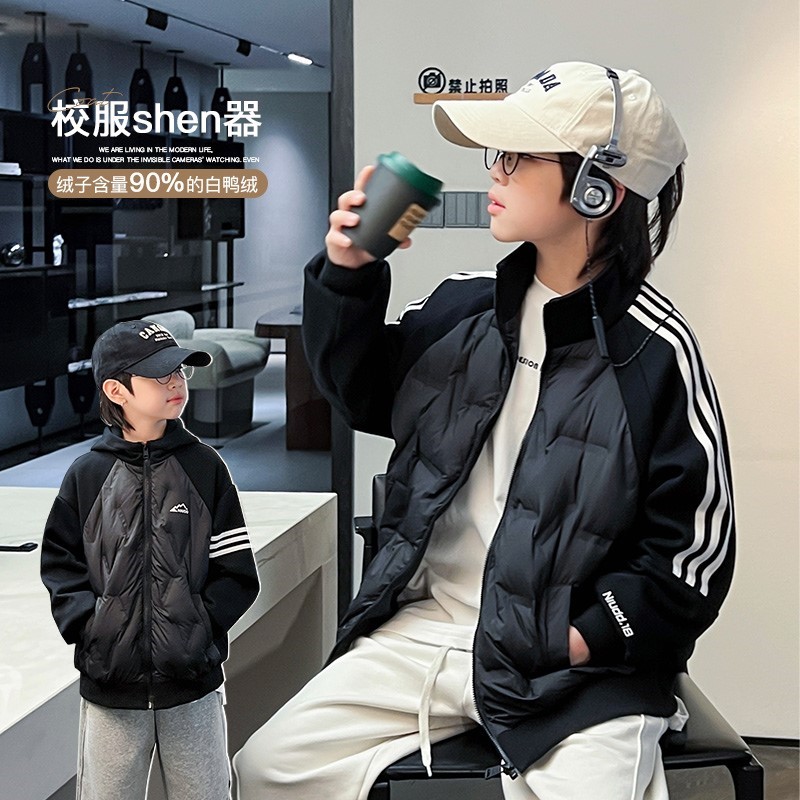 韩国代购男童羽绒服冬季新款中大童90白鸭绒外套儿童校服短款上衣