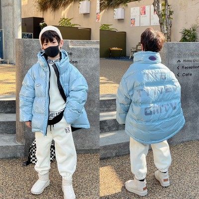 韩国代购男童免洗羽绒服2022冬新款中大童亮面三防白鸭绒保暖外套
