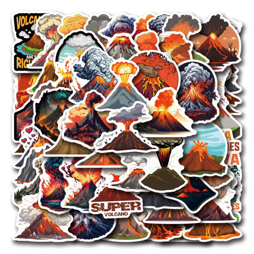 55张Volcano卡通火山口涂鸦贴纸装饰手账文具水杯电脑防水贴画