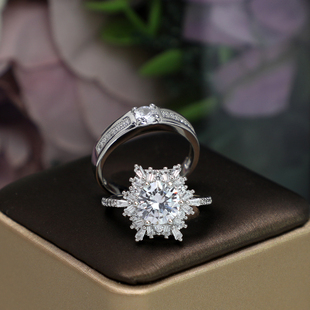 结婚仿真超大钻戒雪花活口戒指可调节对戒婚礼仪式 拍照摄影用道具