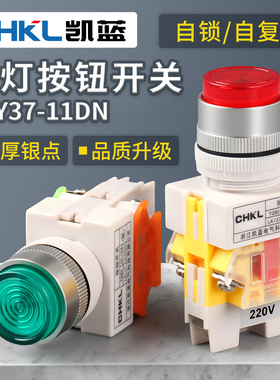 带灯圆形按钮开关LAY37-11DN红色自复位自锁开关电源启动停止220V