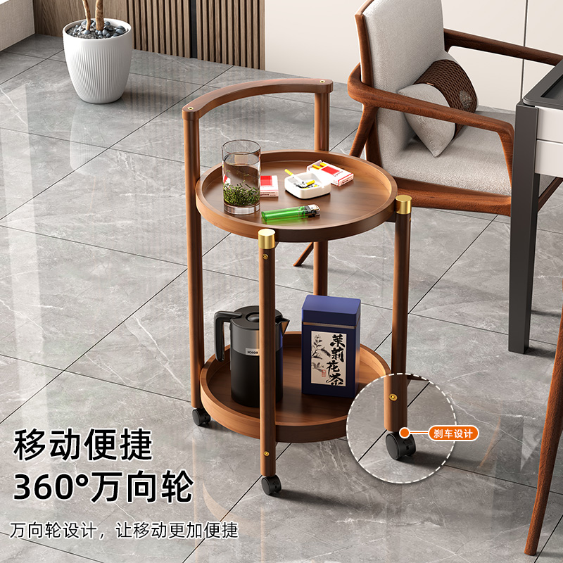 棋牌室麻将桌旁专用茶水架小型可移动圆形边几茶馆包间置物架茶几