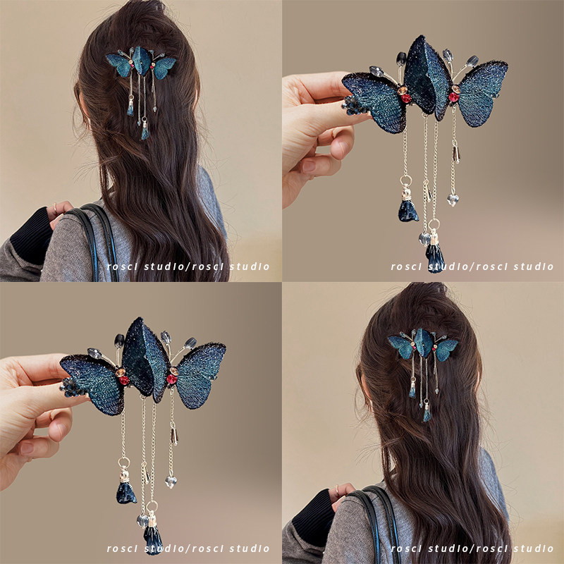 古风刺绣蝴蝶流苏弹簧夹发夹女高级感气质盘发步摇一字夹发卡头饰,饰品/流行首饰/时尚饰品新,发饰,淘宝优惠券,粉丝福利购,淘宝优惠卷