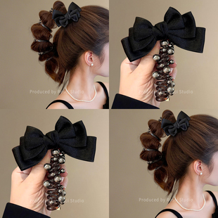 蝴蝶结珍珠电话线发圈女泡泡辫编发神器扎马尾头绳高级感韩系发饰