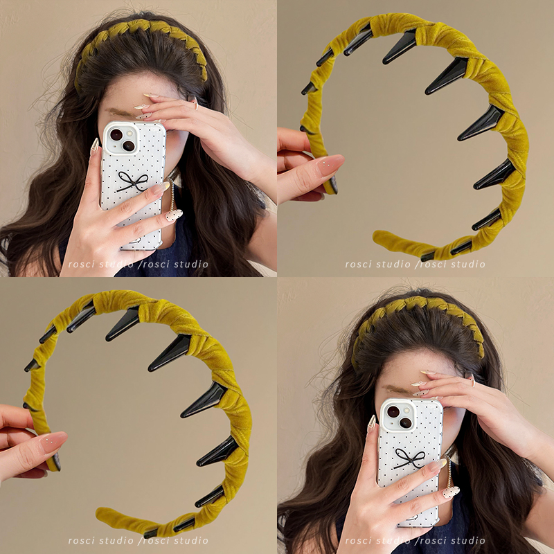 秋冬复古丝绒发箍女2025新款高颅顶洗脸防滑齿梳压发头箍日常外戴