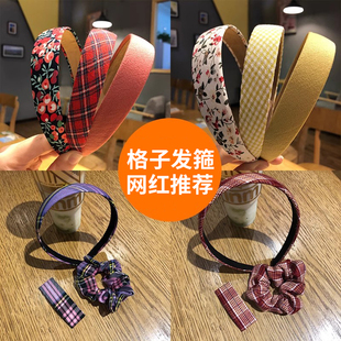 2020新款BM格子发箍女网红发带复古法式百搭外出头箍简约三件套