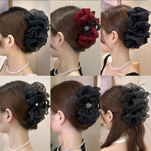 高级感蝴蝶结后脑勺抓夹大号发量大夏季 优雅盘发发夹女鲨鱼夹头饰