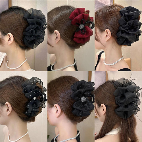 泡泡纱抓夹盘发发夹女后脑勺