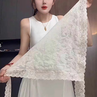 蕾丝长条丝巾发带女2025新款高级感法式复古三角头巾腰带叠穿屁帘