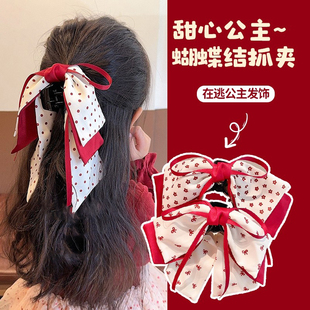 在逃公主蝴蝶结发夹儿童新年红色马尾抓夹后脑勺发饰甜美盘发发卡