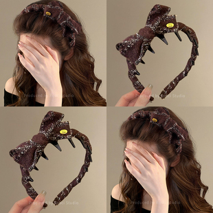 法式小香风银丝边蝴蝶结发箍女款齿梳高颅顶头箍发饰日常外戴发卡