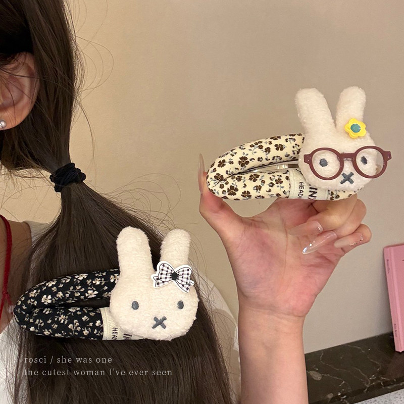 奶咖碎花米菲大号卡通鸭嘴发夹秋冬新款可爱少女刘海侧边夹发饰图片