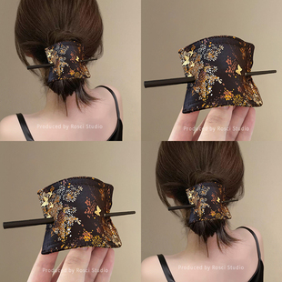 新中式国风刺绣方型发簪子女2026新款高端汉服盘发钗日常通勤发饰