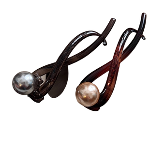 复古珍珠发夹女后脑勺一字夹青蛙扣气质盘发扭扭夹大号盘发器头饰