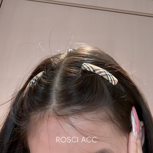 复古格纹小熊发夹女侧边刘海夹前额碎发夹气质后脑勺发卡头饰发饰